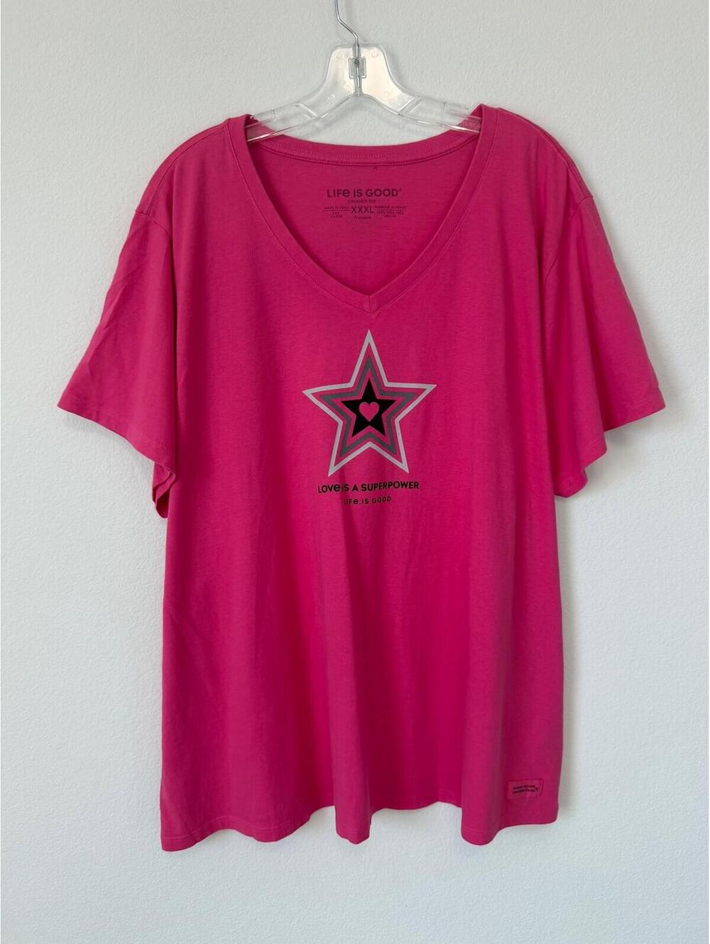 Life is Good V-Neck "Love is a Superpower" Crusher T-Shirt Women's Size XXXL
